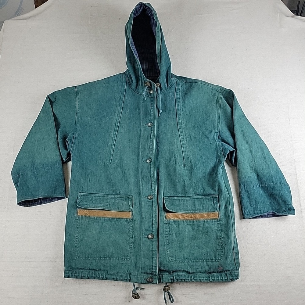Vintage 90s Andy Johns Men's Medium Hooded Workwear Jacket Green Cotton Canvas